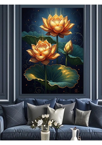 Bataklıktan Çıkan Altın Lotus Çiçeği Dekoratif Kanvas - Mdf Ahşap Tablo