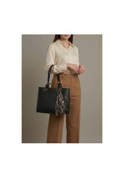 Levano Leather Kadın Fular Detaylı Düğüm Askılı Omuz Çantası Lüks Tasarım Geniş Hacimli Günlük Kol Çantası Siyah