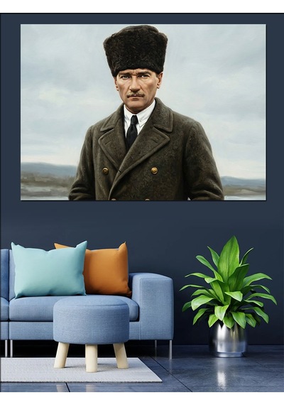 Kalpaklı Atatürk Portresi Dekoratif Kanvas - Mdf Ahşap Tablo