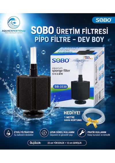 Sobo Üretim Filtresi - Pipo Filtre - Dev Boy - Temizlik Filtresi - 22x12 Cm - 1 Metre Hava Hortumu Hediye - Sb3330