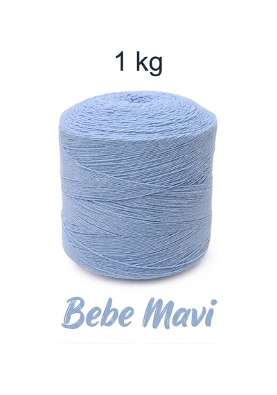 1 Kg Pamuklu El Örgü İpi Runner İpi- Amigurumi Koton İp Punch İpi Motif Bebe Mavi Renk