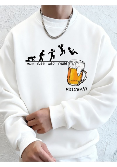 Startmore Startmorecuma Bira Sevgilisi Komik Baskılı Erkek Kazak Kış Polar Sıcak Hoodies Kore Gevşek Bisiklet Ya Beyaz