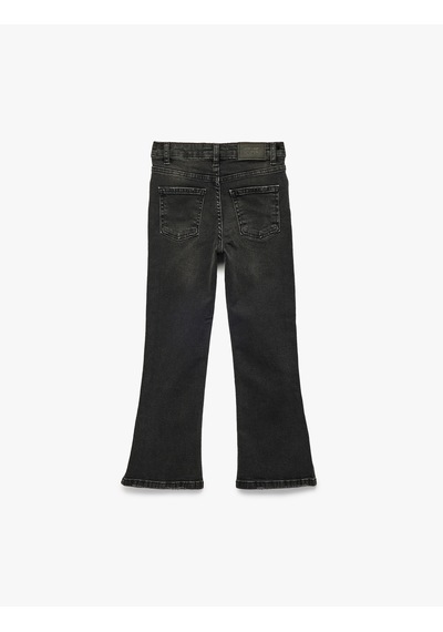 Koton Yüksek Bel Slim Fit Pamuklu İspanyol Paça Denim Pantolon Siyah 6wkg40044ad Siyah