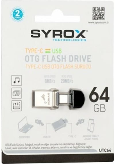 Syrox Type-c Ve Usb 2.0 Usb Flash Bellek 64 Gb. Otg Çift Giriş