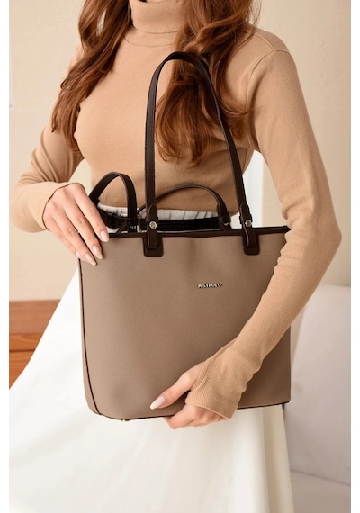 Just Polo Lüks Tasarım El Ve Omuz Çantası Boy: 25 En : 30 Cm Vizon - Kahverengi
