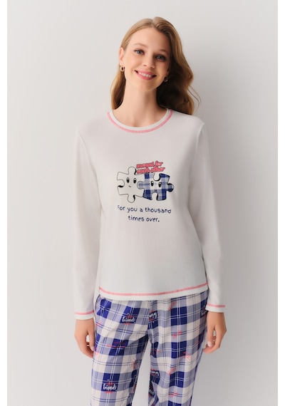 Suwen Friends Pijama Takımı Sh26234660375 Mavi Ekoseli