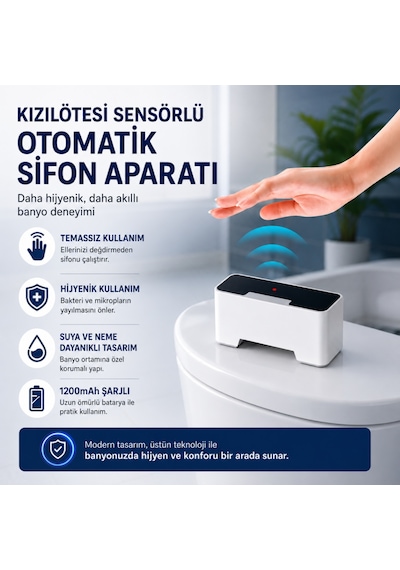 Coofbe Temassız Sensörlü Otomatik Tuvalet Sifonu Klozet Rezervuar Aparatı Ipx5 1200mah Şarjlı Klozet Rezervuar Sifonu Beyaz