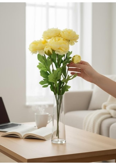 Yapay Çiçek Şakayık Çiçeği Krem Renk 2 Çiçek 1 Tomurcuk 50cm Krem
