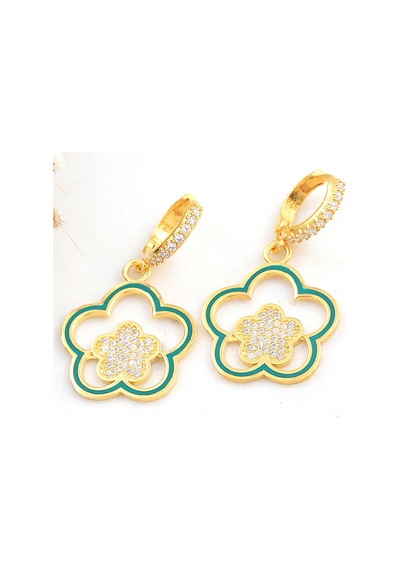 Gümüş Gold Sallantılı Çiçek Desenli Kadın Küpe T8208 Gold