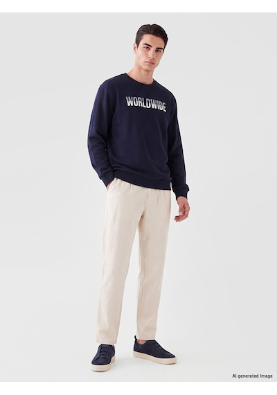 LC Waikiki Lc Waıkıkı Lacivert Bisiklet Yaka Baskılı Erkek Sweatshirt