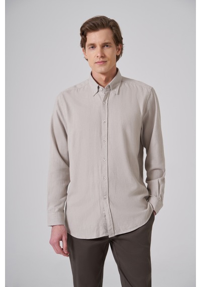 Morven Erkek Taş Pamuk Trend Düz Regular Fit Düğmeli Yaka Gömlek 26ms004018870 Taş