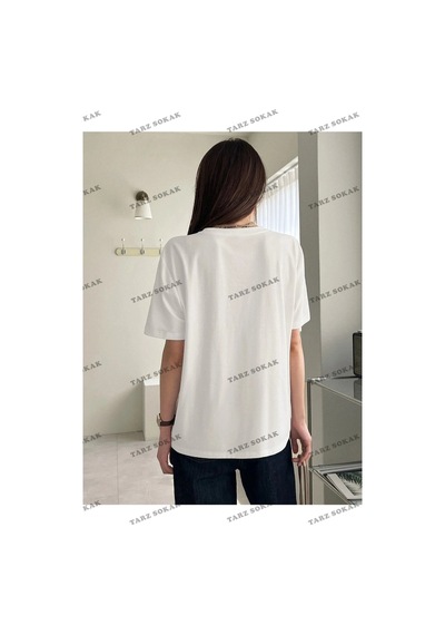 Startmore Kadın Beyaz Çift Heart Baskılı Oversize Beyaz