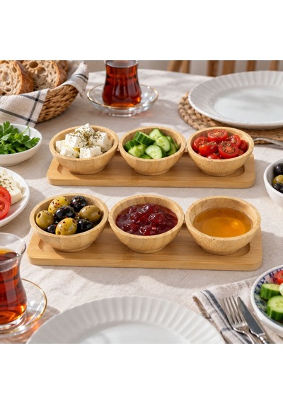 Bambu Üçlü Sosluk Stantlı - 2 Li Set Kahverengi