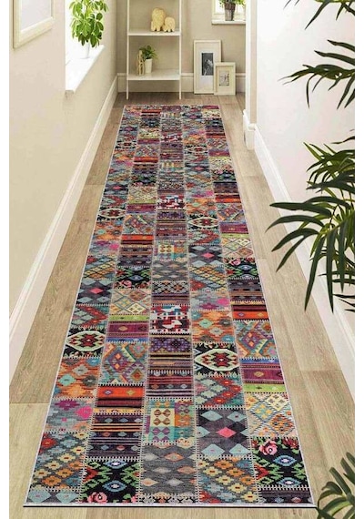 Renkli Kaymaz Patchwork Kesme Rulo Özel Ölçülü Yolluk Ar980n11 Çok Renkli