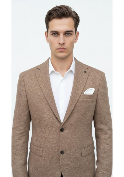 Plus Scorpion Erkek Esnek Kumaş Slim Fit Blazer Ceket Günlük & Ofis Şıklığı Taba