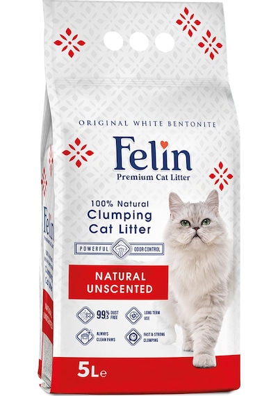 Felin Natural Parfümsüz İnce Taneli Topaklaşan Bentonit Kedi Kumu 5 L