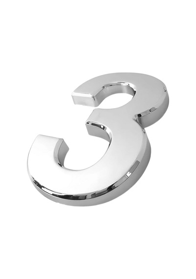 Yapışkanlı Kapı Numarası Küçük Boy 50 Mm 5 Cm Numara 3 Rakam Üç Sayısı Krom Renk Numaralar 1 Adet Diğer