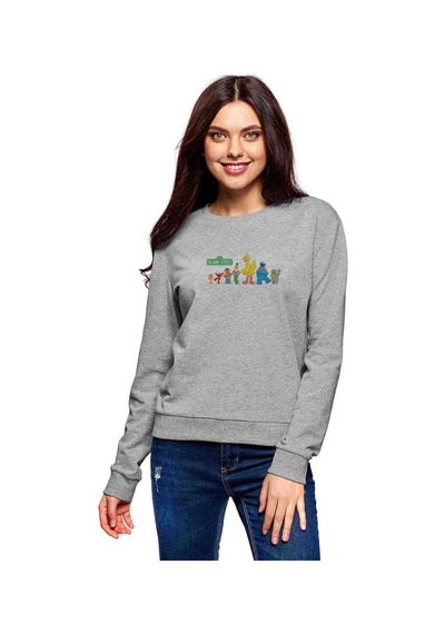 Sesame Street Baskılı Gri Kadın Sweatshirt