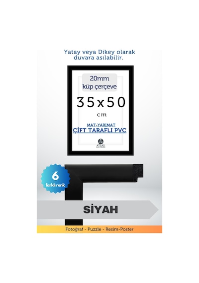 Siyah-20mm-35x50 Cm Mat Pvc Li Camsız Fotoğraf Puzzle Belge Çerçeve Yatay Dikey Asılabilme 74769691