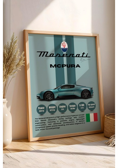 Maserati Mcpura Premium Araba Tablosu - Teknik Özellikli İtalyan Otomobil Duvar Dekoru Kayın