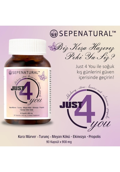Sepe Natural Just 4 You Kara Mürver Propolis Turunç Meyan Kökü Ekinezya Ekstreleri 90 Kapsül x 900 MG﻿﻿