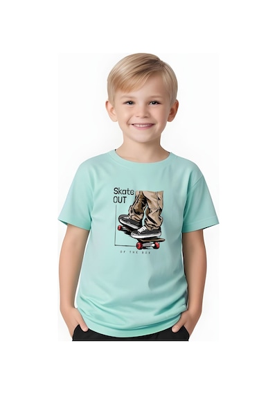 Fyk Kids Erkek Çocuk Yuvarlak Yaka Skate Out Baskılı T-shirt Mint Yeşil