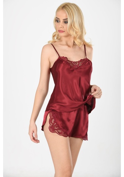 Sistina Bordo - 941 - Saten Babydoll Şortlu Takım - 281 - - Csmo-tex - Beden L/xl