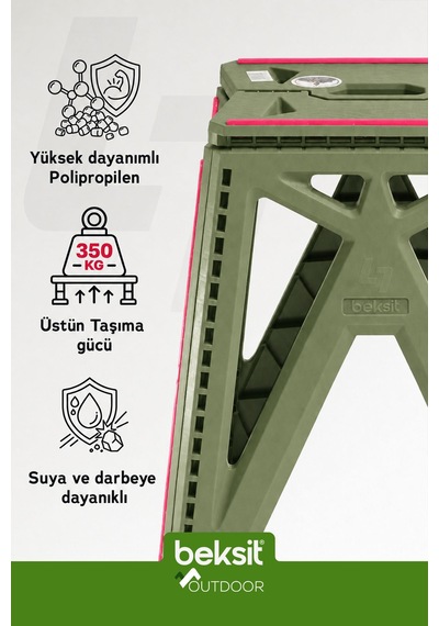 Outdoor Herkül Premium Katlanır Kamp Masa Takımı Seti - Haki Yeşil Çantalı Yeşil Yeşil