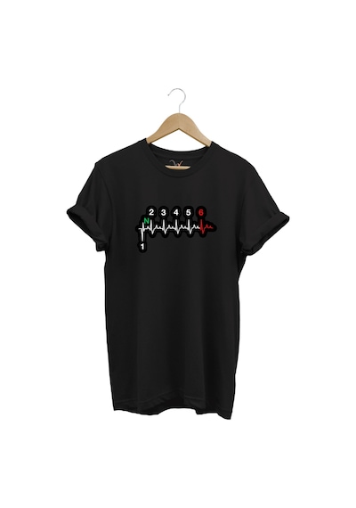 Motorsiklet Kalp Ritmi 1n23456 Motorcu Tasarım Baskılı %100 Pamuk Premium Regular Fit Siyah T-shirt Siyah