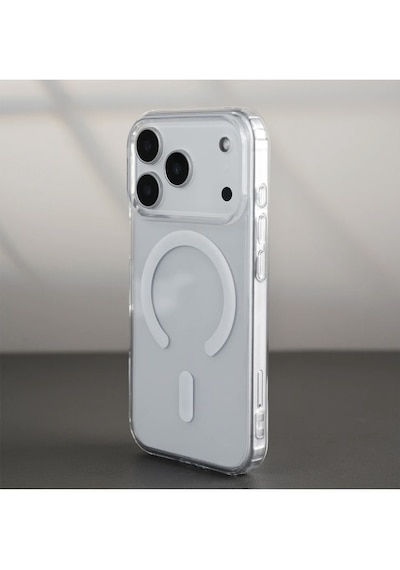 Apple Uyumlu iPhone 17 Pro Max Magsafe Kablosuz Şarj Özellikli Şeffaf Silikon Kılıf Şeffaf