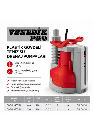 Atlantis Venedik Qsb-jh-400122 Plastik Gövdeli Temiz Su Drenaj Pompa 400w