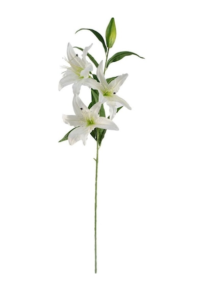 Yapay Çiçek Beyaz Lilyum 3 Kafalı Uzun Dal Çiçek Zambak Lily Flowers 80cm