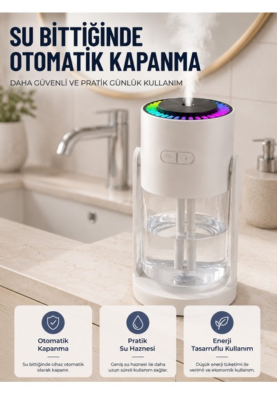 Masaüstü Led Işıklı Sessiz Hava Nemlendirme Cihazı Şeffaf Su Hazneli