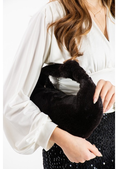 Plush Studıo Istanbul Puff Pouch Mini Kol Çantası, Tavşan Tüyü Peluş Çanta Kahverengi Kahverengi