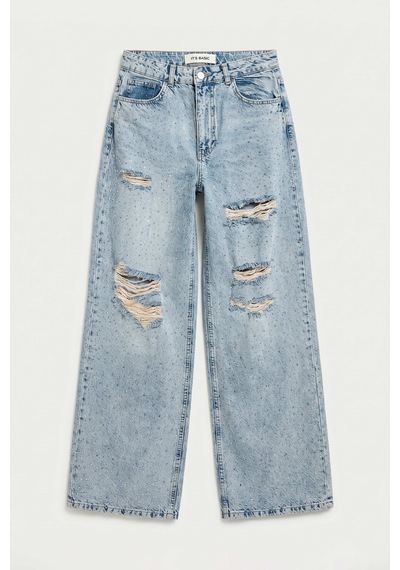 Itsbasic Kadın Kot Rengi T-12s6-32 Süper Baggy Orta Bel Parlak Taşlı Özel Tasarım Denim Jean Itsbasic Kadın Kot Rengi T-12s6-32 Süper Baggy Orta Bel Parlak Taşlı Özel Tasarım Denim Jean