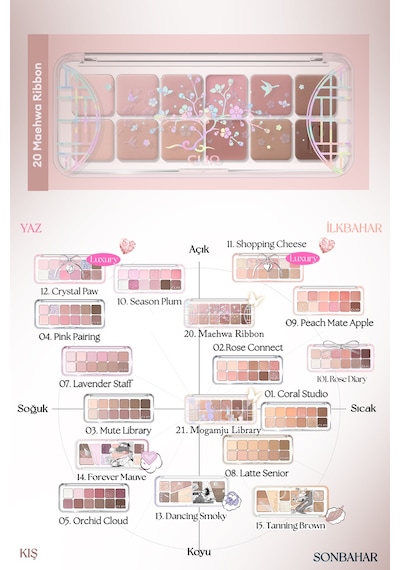 Hafif Dokulu Yoğun Renklere Sahip Göz Farı Paleti Clıo Pro Eye Palette Air 20 Maehwa Ribbon