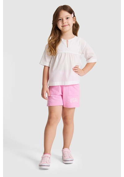 U.S. Polo Assn. Kız Çocuk Ekru Gömlek Kısa Kollu 50324754-vr019 Ecru