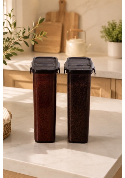 Porsima L-00895 2'li Erzak Saklama Kabı Seti Hava Geçirmez Kapaklı,düzenleyici Mutfak Saklama Kabı,tablet Toz Deterjan Saklama Kabı 2,5 Litre Füme