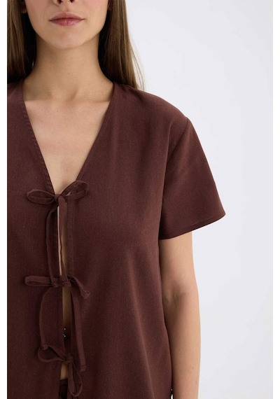 DeFacto Pijama Takımı Keten Kısa Kollu Üst Esnek Belli Alt-Fall in Love E3571AX25SPBN166 DeFacto Pijama Takımı Keten Kısa Kollu Üst Esnek Belli Alt-Fall in Love E3571AX25SPBN166