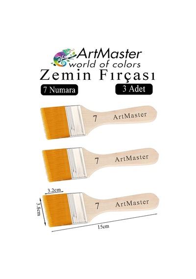 Zemin Fırçası 7 Numara 3 Adet Boya Fırçası Sentetik İpek Uçlu Kıl Akrilik Guaj Yağlı Boya Fırçası Zemin Fırça No:7