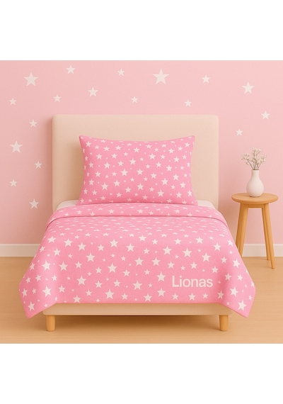 Lionas Tek Kişilik Desenli Nevresim + 1 Adet Kapaklı Yastık Kılıfı Açık Pembe