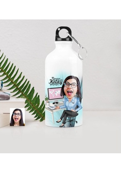 Kişiye Özel Bayan Genel Müdür Karikatürlü Metal Suluk (500 Ml.) 1