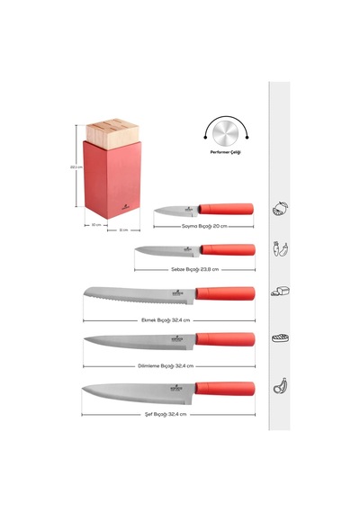 Karaca  Viego 6 Parça Bıçak Seti Red