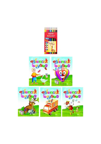 3-6 Yaş Eğlenceli Boyama Kitapları 5 Li +Fatih 12 Li Kuru Boya