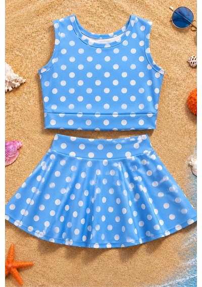 Esila Kids Kız Çocuk Puantiyeli Etekli Mayo Takımı Mavi