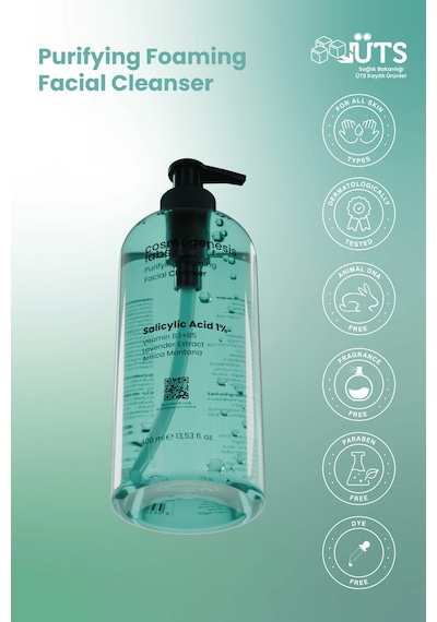Cosmogenesis Labs Yüz Temizleme Jeli 400ml - Sebum Sivilce Karşıtı Dengeleme Yağlı Cilt (%1 SALİSİLİK ASİT)