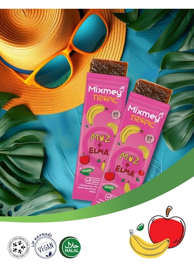 Mixmey Muz Meyve Barı 24 Adet | Atıştırmalıklar – Vegan, Glutensiz, Koruyucusuz (20GR X 24 ADET)