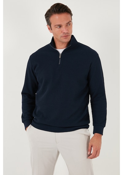 Buratti Pamuklu Regular Fit Yarım Fermuarlı Dik Yaka Erkek Sweat 5905716 Koyu Lacivert