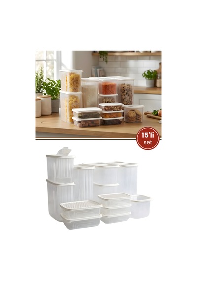 15 Li Buzdolabı Düzenleyici Set, Buzluk Dondurucu Buzdolabı Erzak Saklama Kabı 15 Li Set 16 Litre Şeffaf