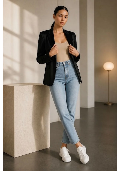 Layal My Beauty Jeannine Kadın Jeans Yüksek Bel Mom Boyfriend Dar Paça Denim Kot Pantolon Buz Mavi